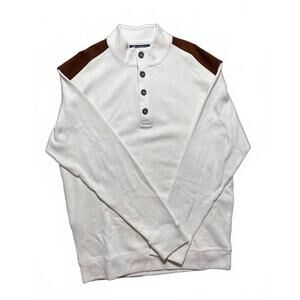 Cremieux Men’s Large Long Sleeve Henley Shirt Cream Brown Panel